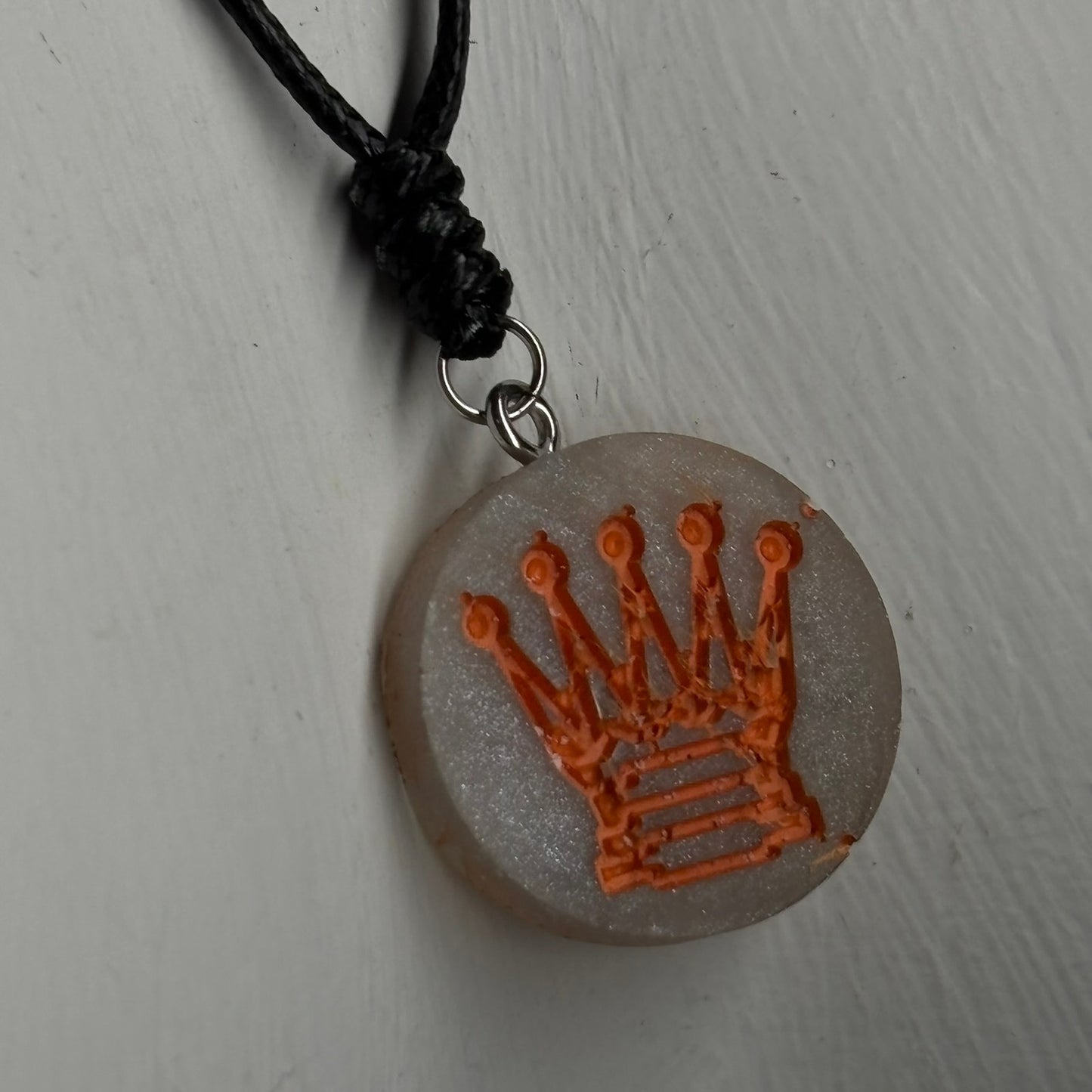 Silvery Gray Orange Queen - Handmade Resin Chess Necklace