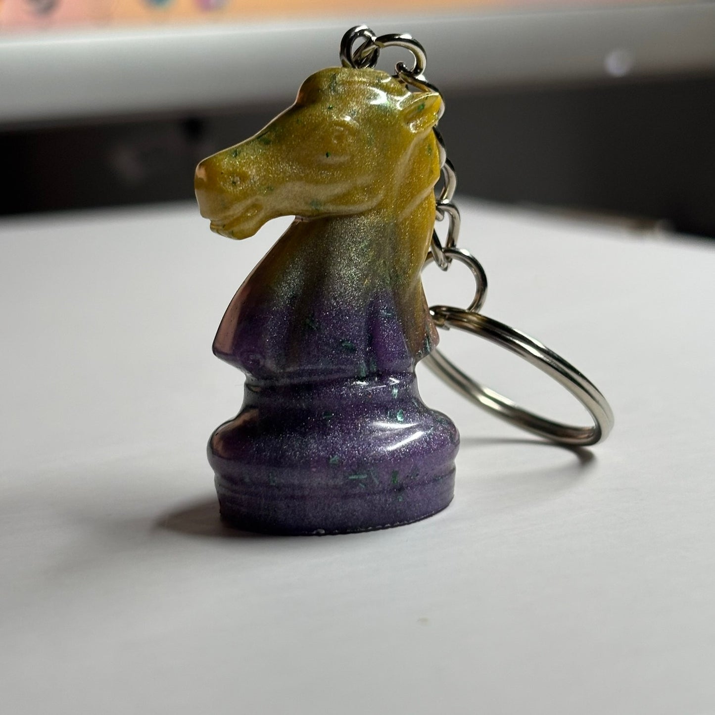 Yellow Purp Swirl Knight - Handmade Resin Keychain