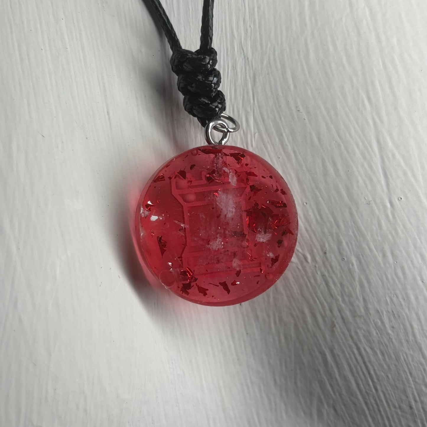 Red Crystal Rook - Handmade Resin Chess Necklace