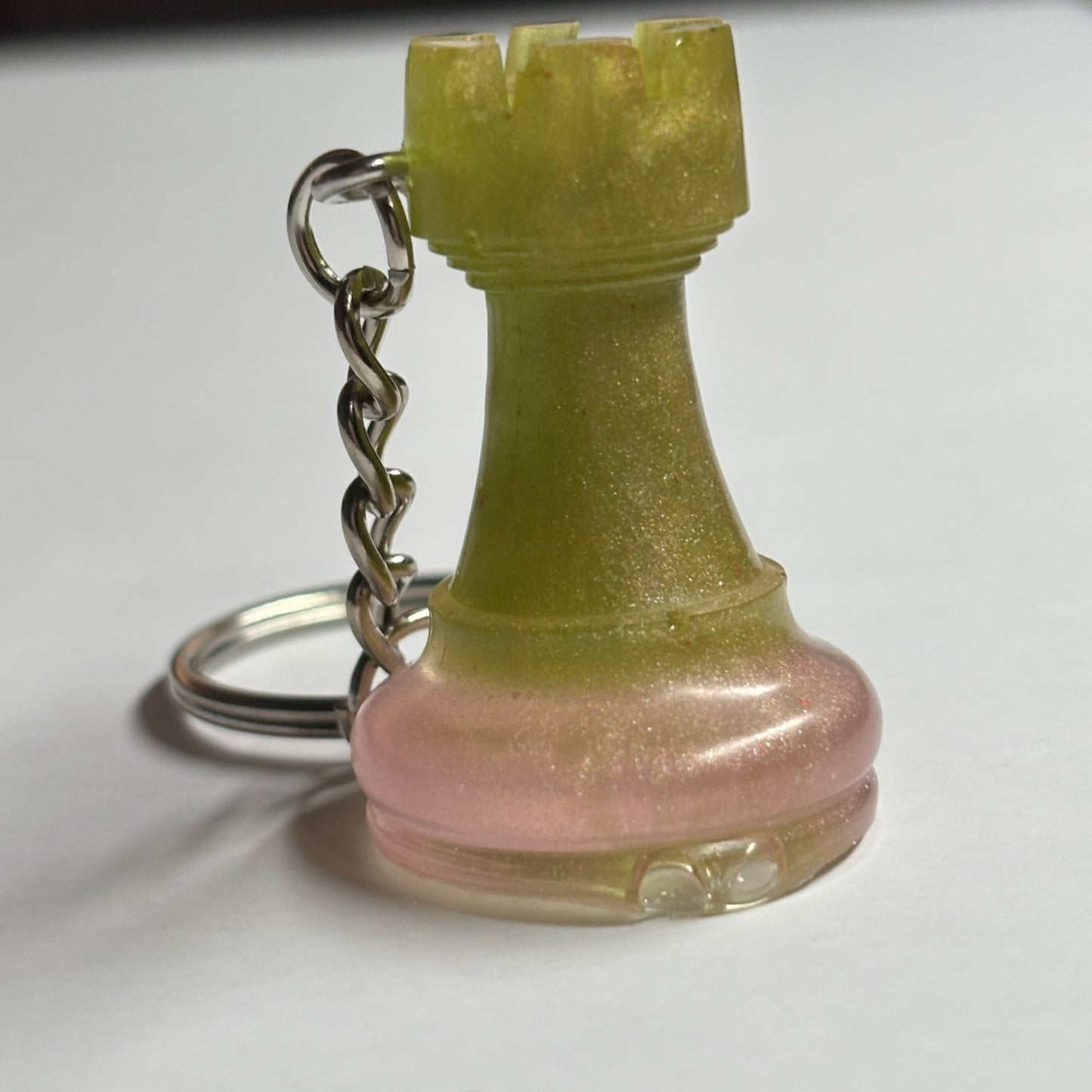 Green Pink Rook - Handmade Resin Keychain