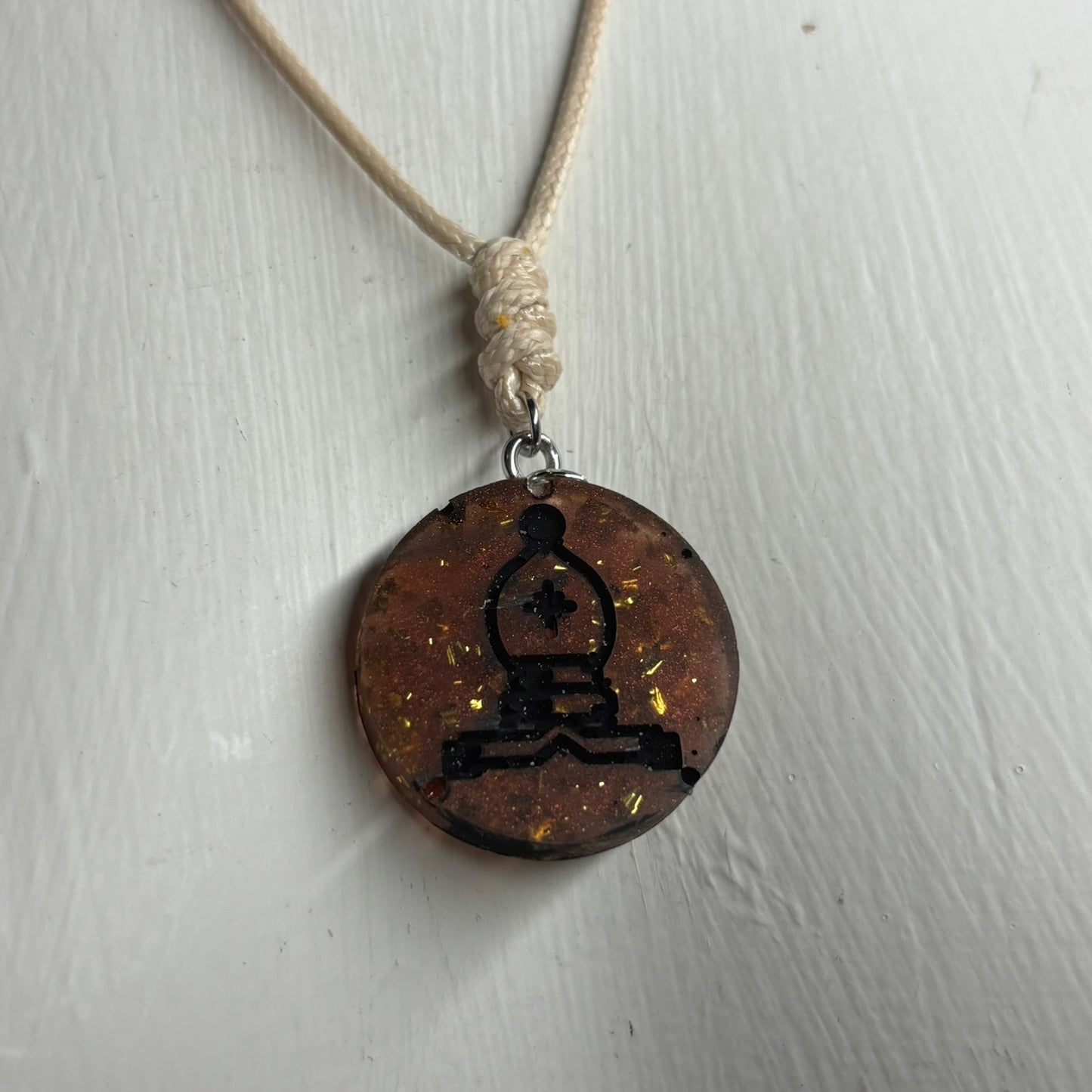Dark Amber Bishop - Handmade Resin Chess Necklace