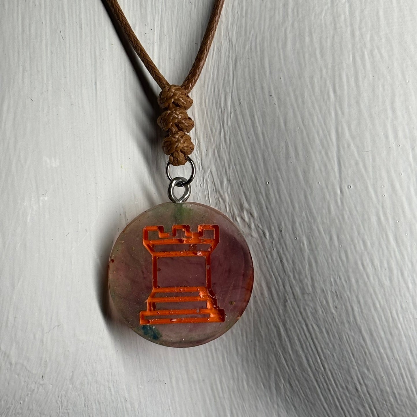 Vintage Rust Rook - Handmade Resin Chess Necklace