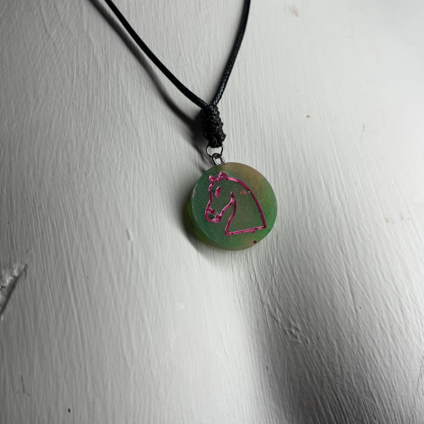 Pink Forest Knight - Handmade Resin Chess Necklace