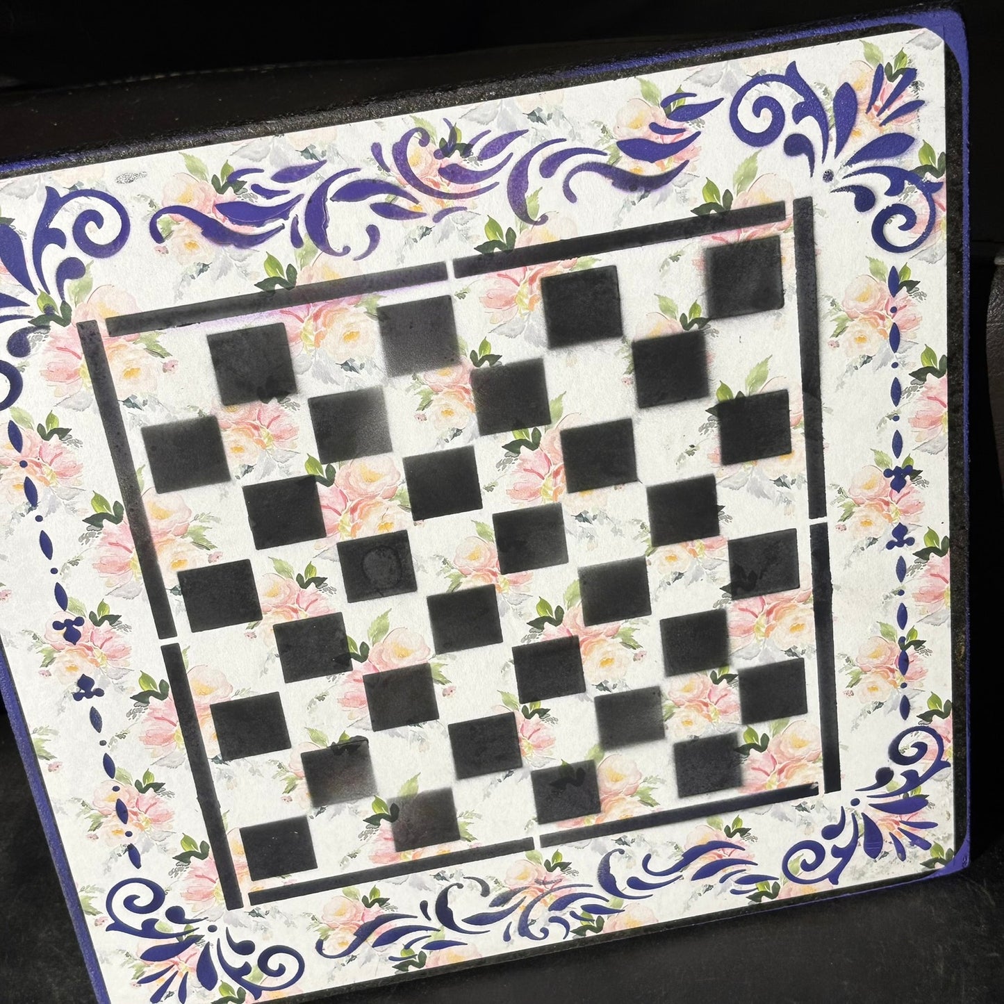 Purple & Soft Pink Flowers - Scrapbook Chess Board