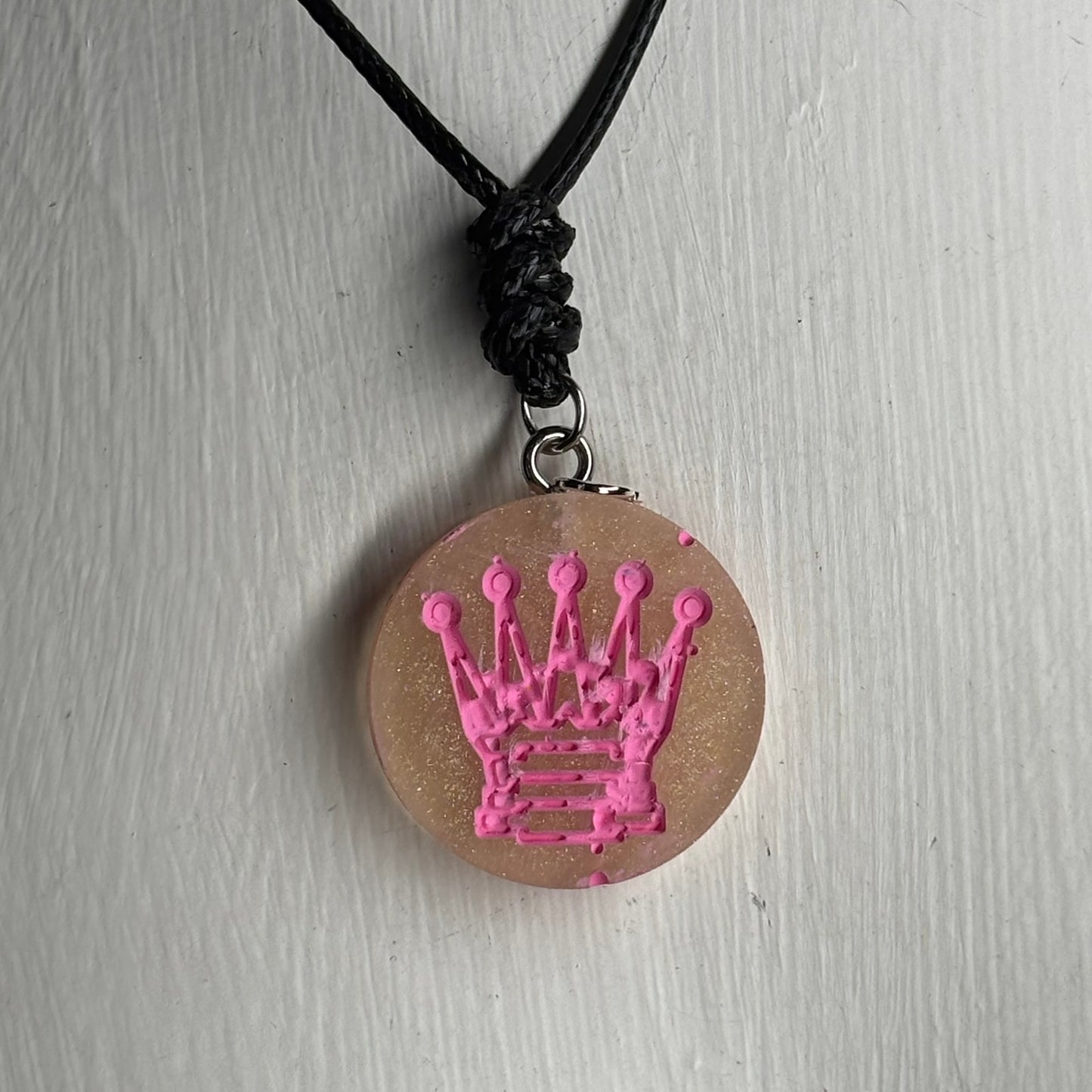 Pink Print Queen - Handmade Resin Chess Necklace