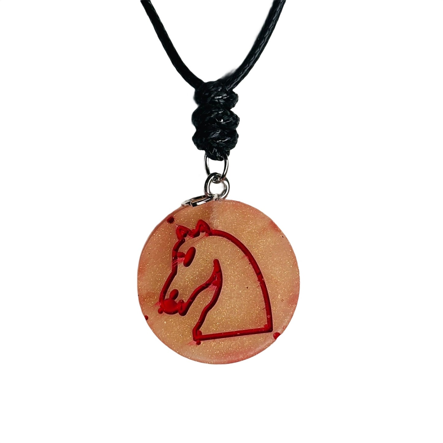 Red Print Knight- Handmade Resin Chess Necklace