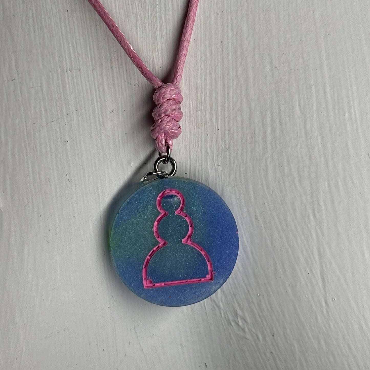 Blue & Pink Pawn - Handmade Resin Chess Necklace