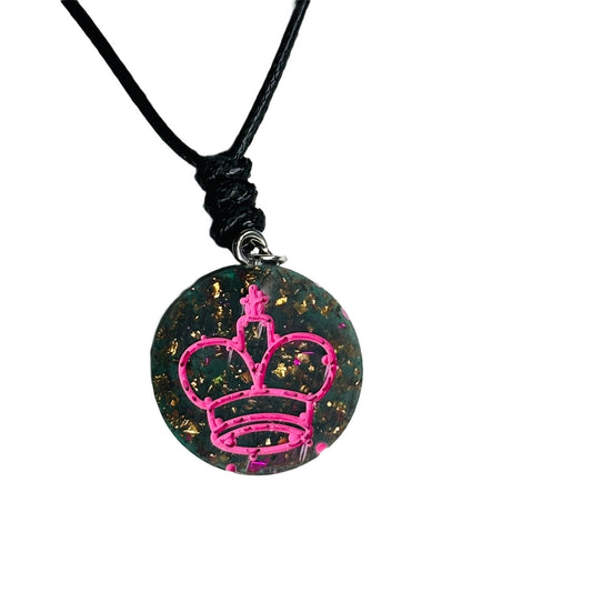 Vintage Forest Pink King - Handmade Resin Chess Necklace