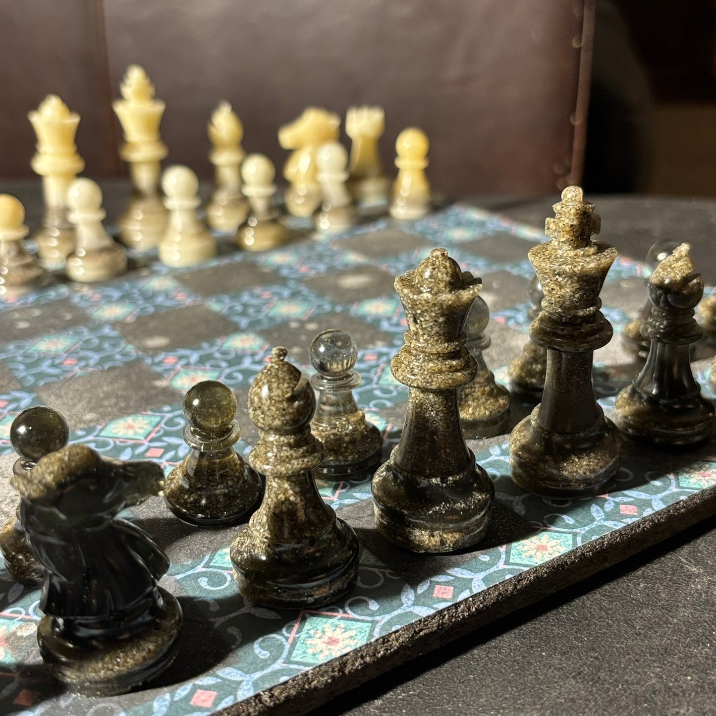 Vintage Aqua Pattern - Scrapbook Chess Set