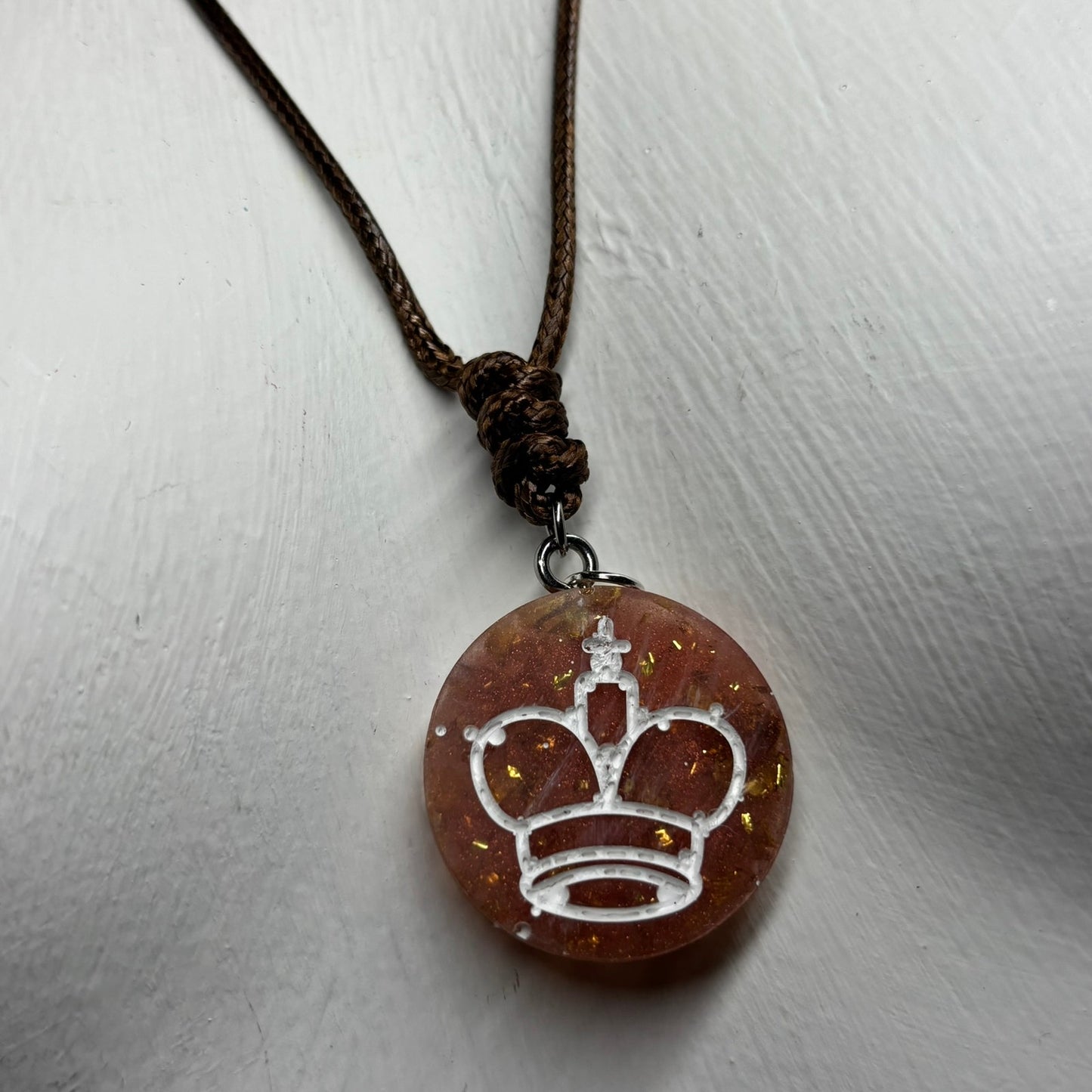Orange Crystal King - Handmade Resin Chess Necklace