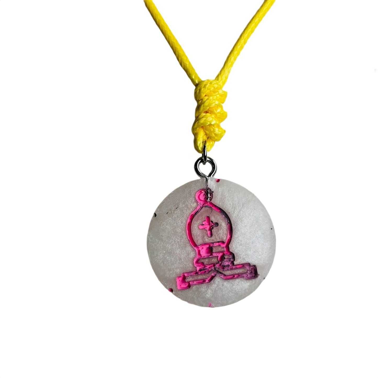Cream White Bishop Pink Print - Handmade Resin Chess Necklace