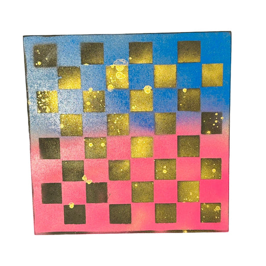 Splattered Golden Pink & Blue - Painted Chess Board