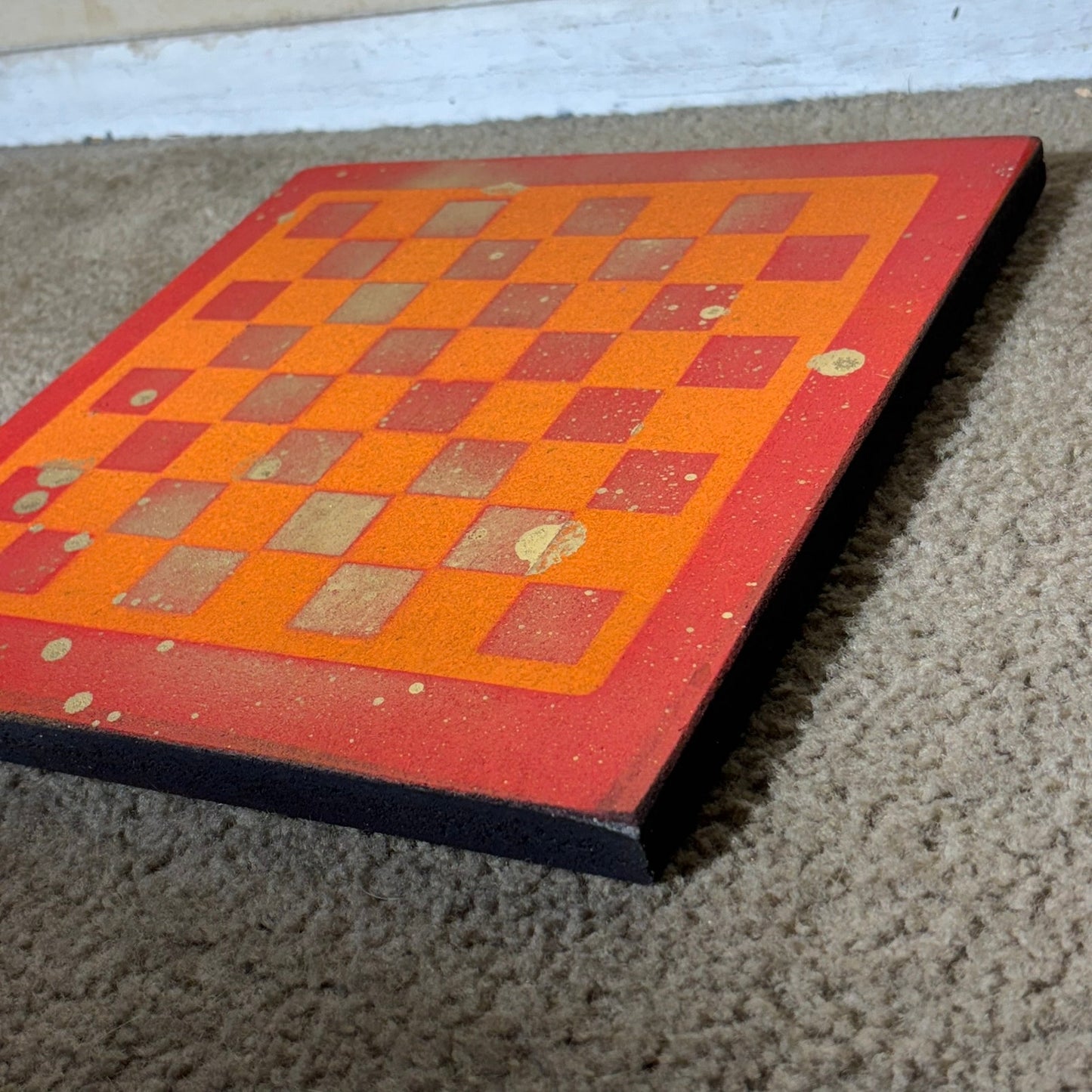 Red Orange Fire - Painted Chess Board