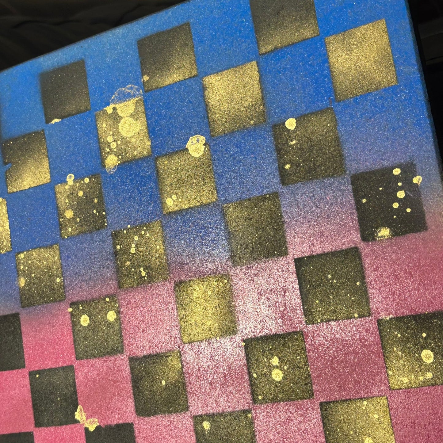Splattered Golden Pink & Blue - Painted Chess Board