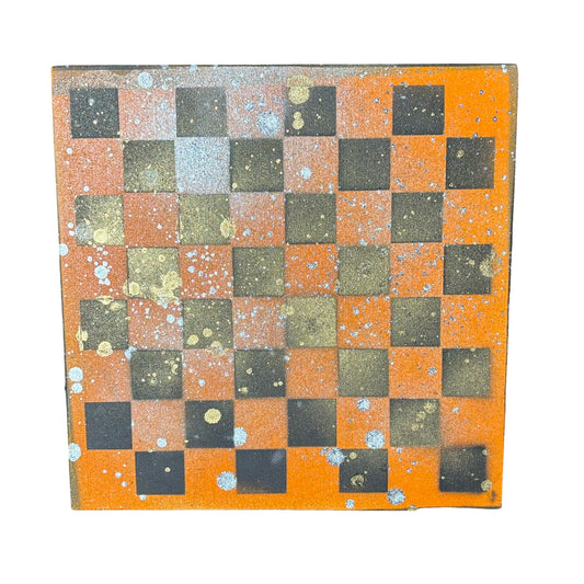 Orange Splatter - Painted Chess Board