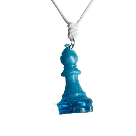 Ice Blue Bishop - Handmade Resin Chess Necklace