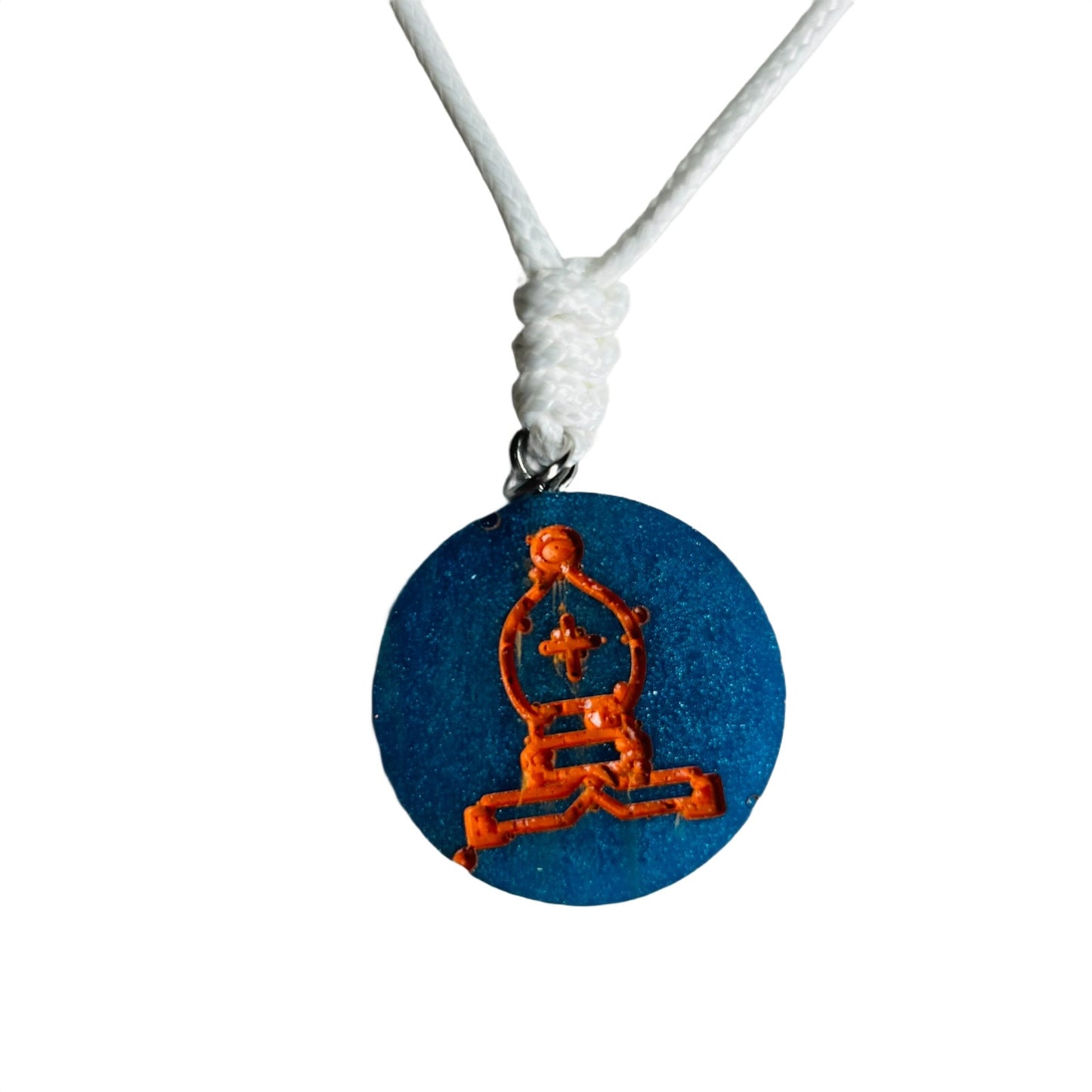 Orange Blue Bishop - Handmade Resin Chess Necklace