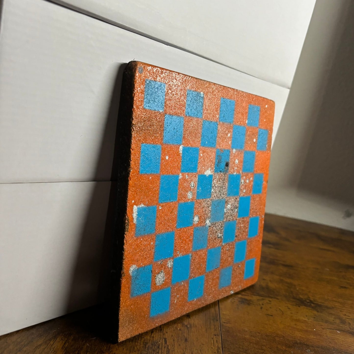 Blue Orange Splatter - Painted Double Sided Chess Board