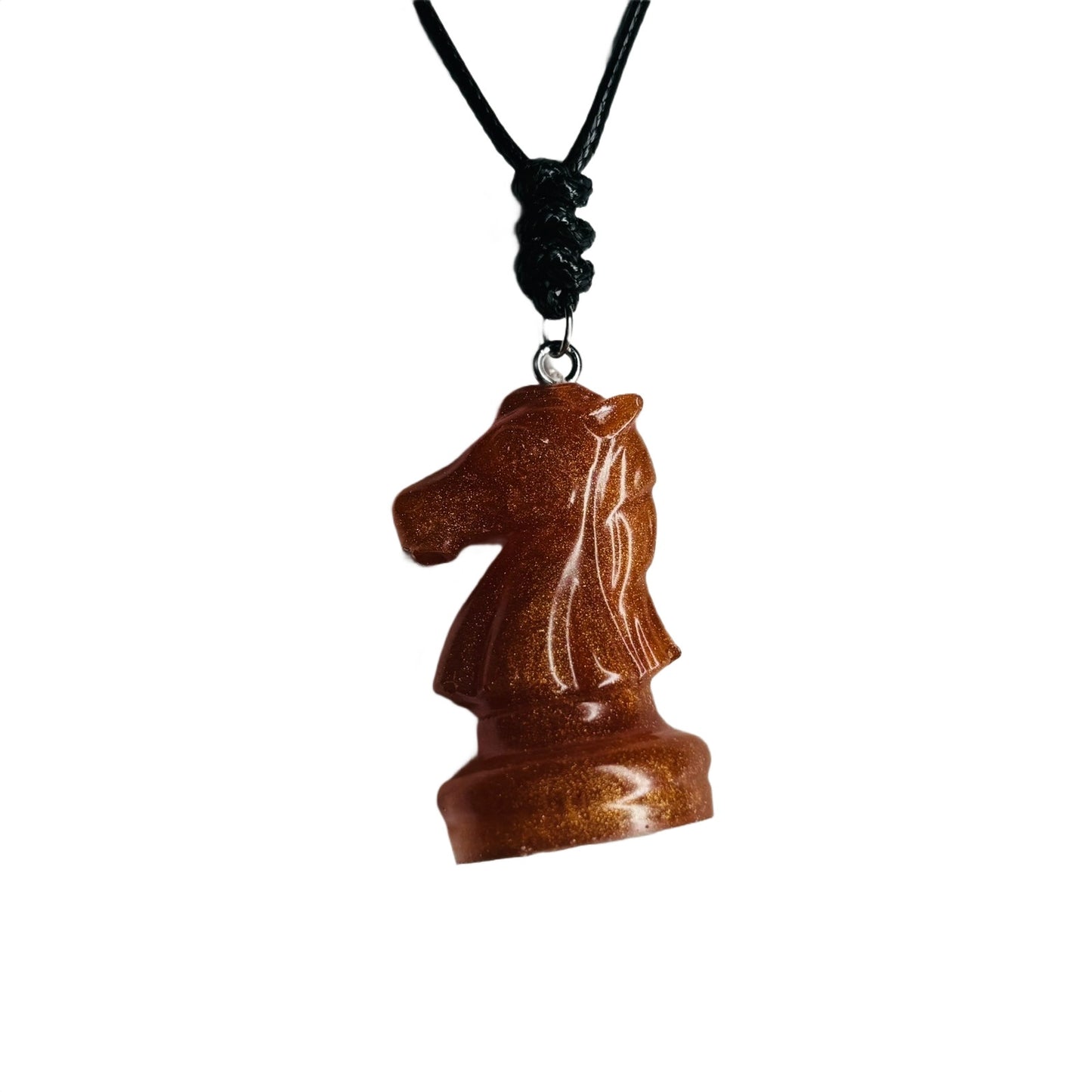 Amber Orange Knight - Handmade Resin Chess Necklace