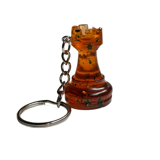Translucent Amber Rook - Handmade Resin Keychain