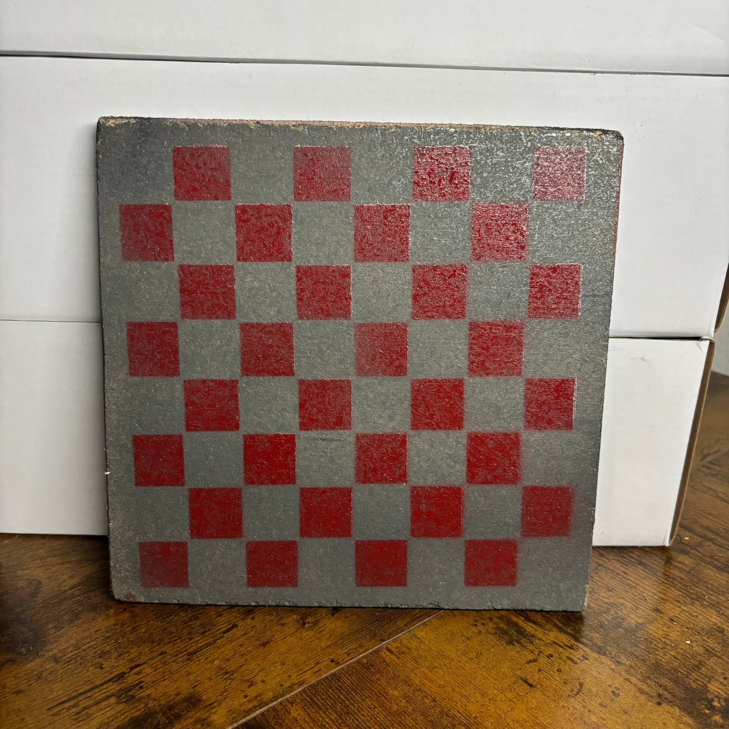 Gray & Red - Painted Double Sided Chess Board