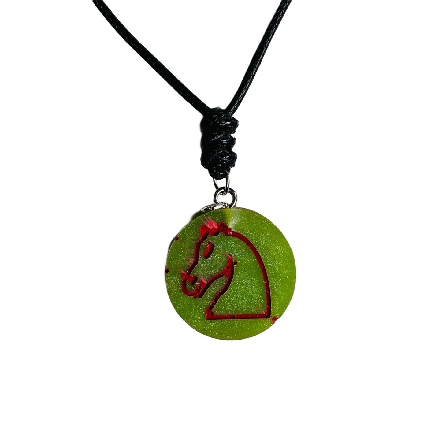 Green Christmas Knight - Handmade Resin Chess Necklace