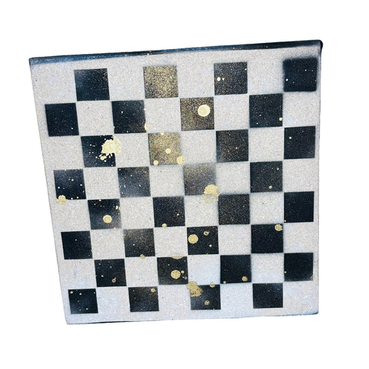 Black & White Speckled Gold - Painted Chess Board