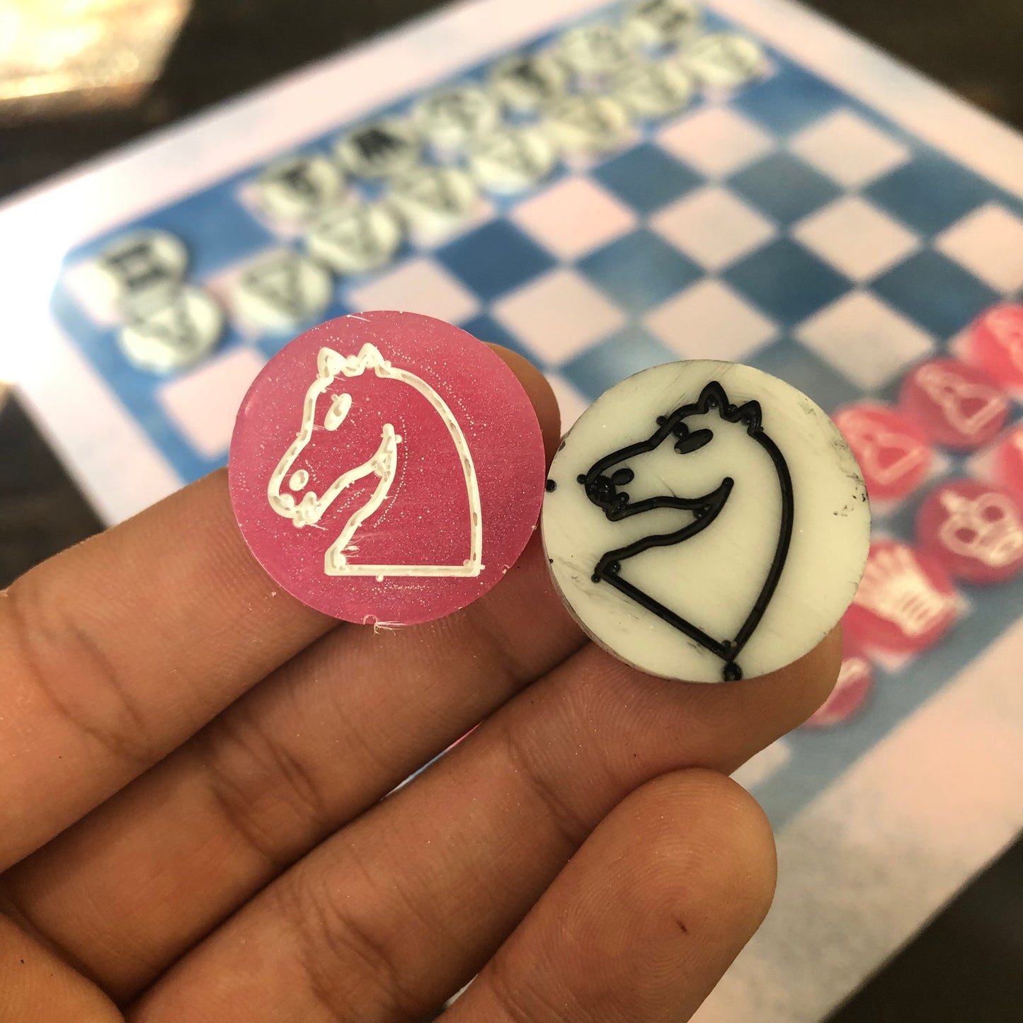 Cloudy Blue Pink - Painted Chess Set