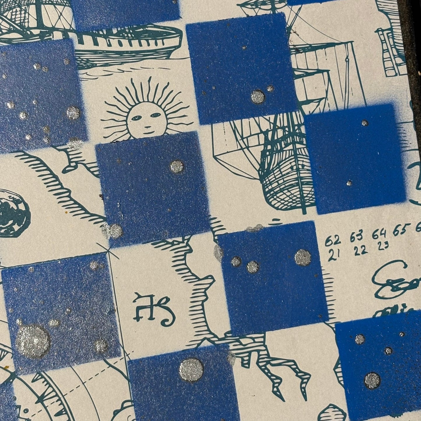 Vintage Blue & White - Scrapbook Chess Board