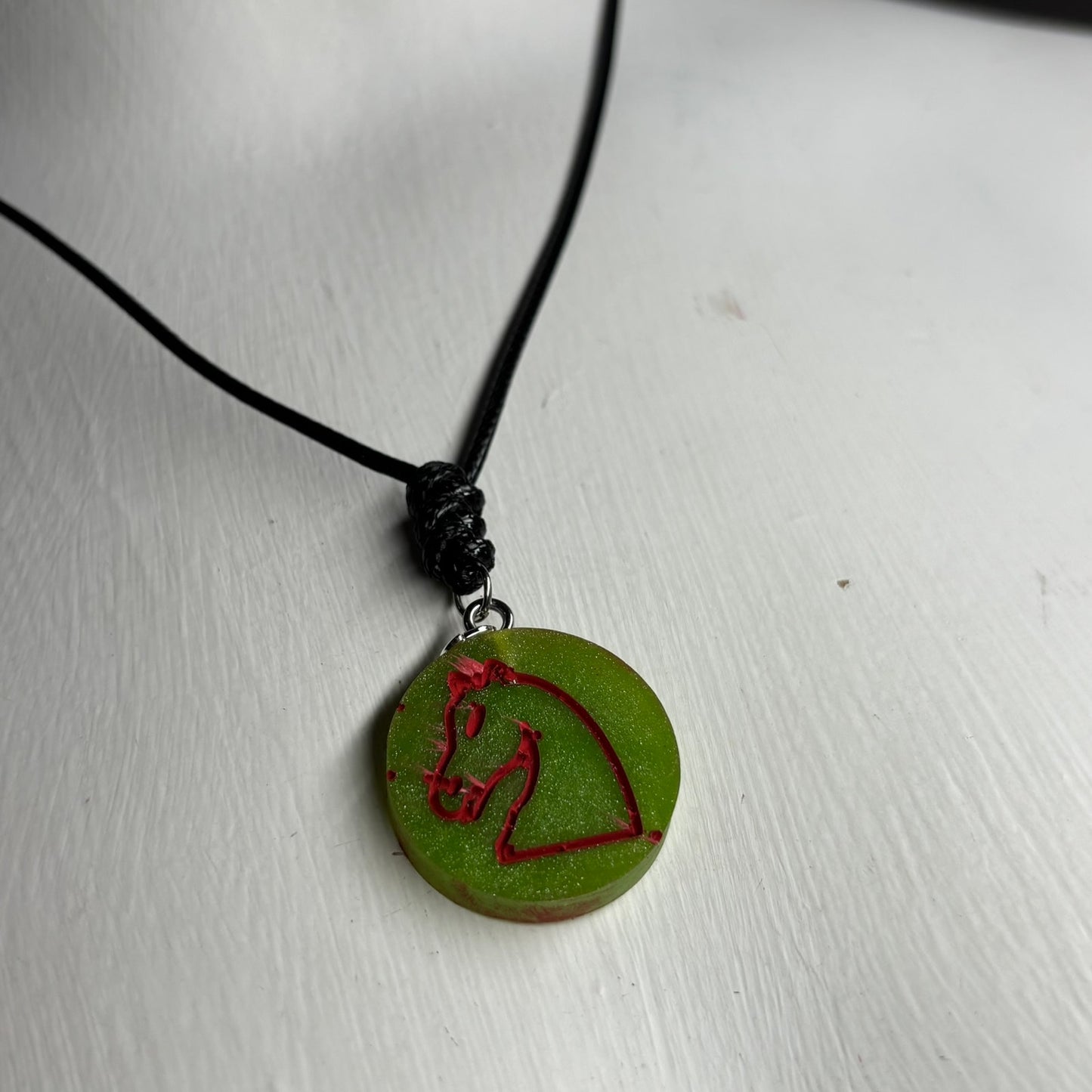 Green Christmas Knight - Handmade Resin Chess Necklace