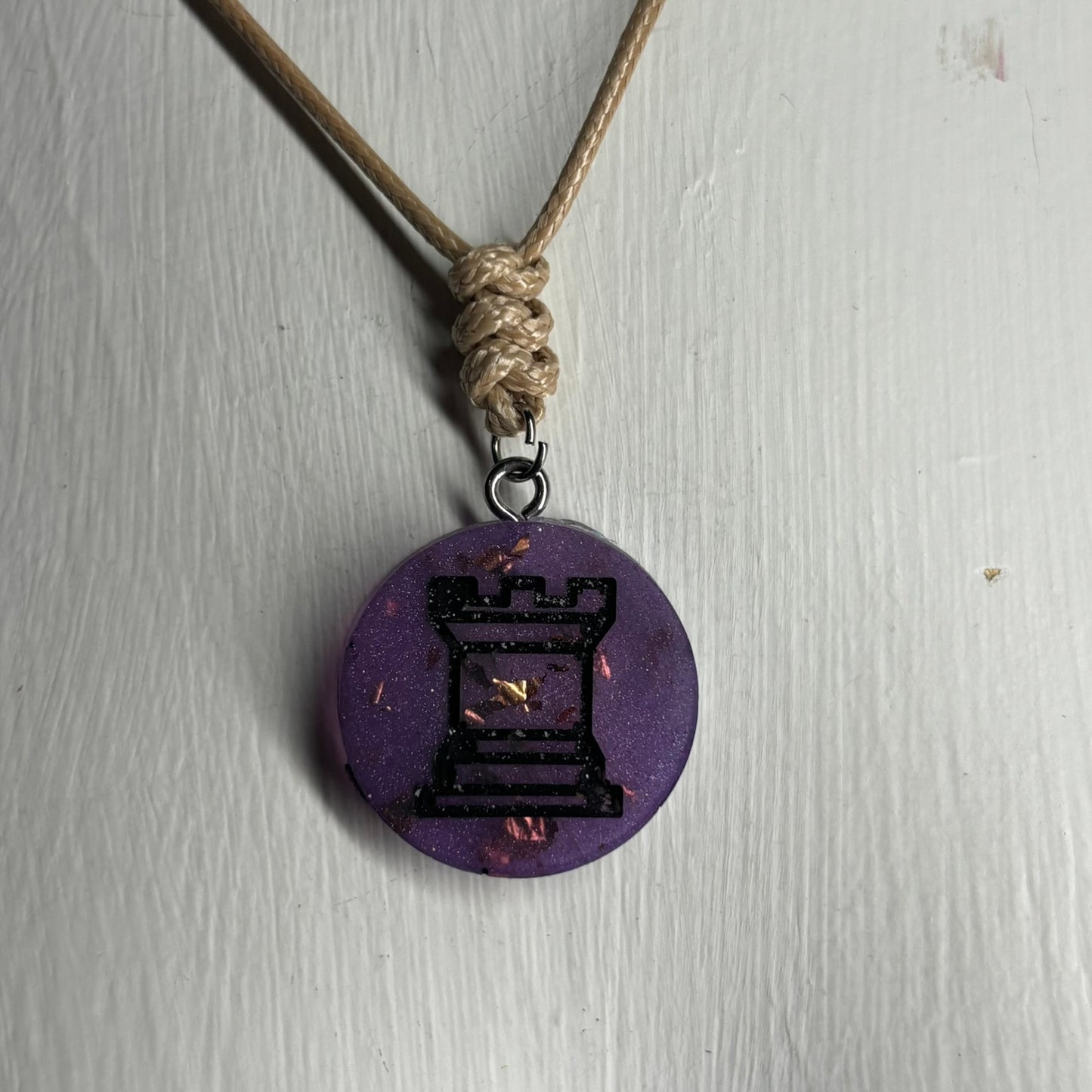 Classic Dark Purple Rook - Handmade Resin Chess Necklace