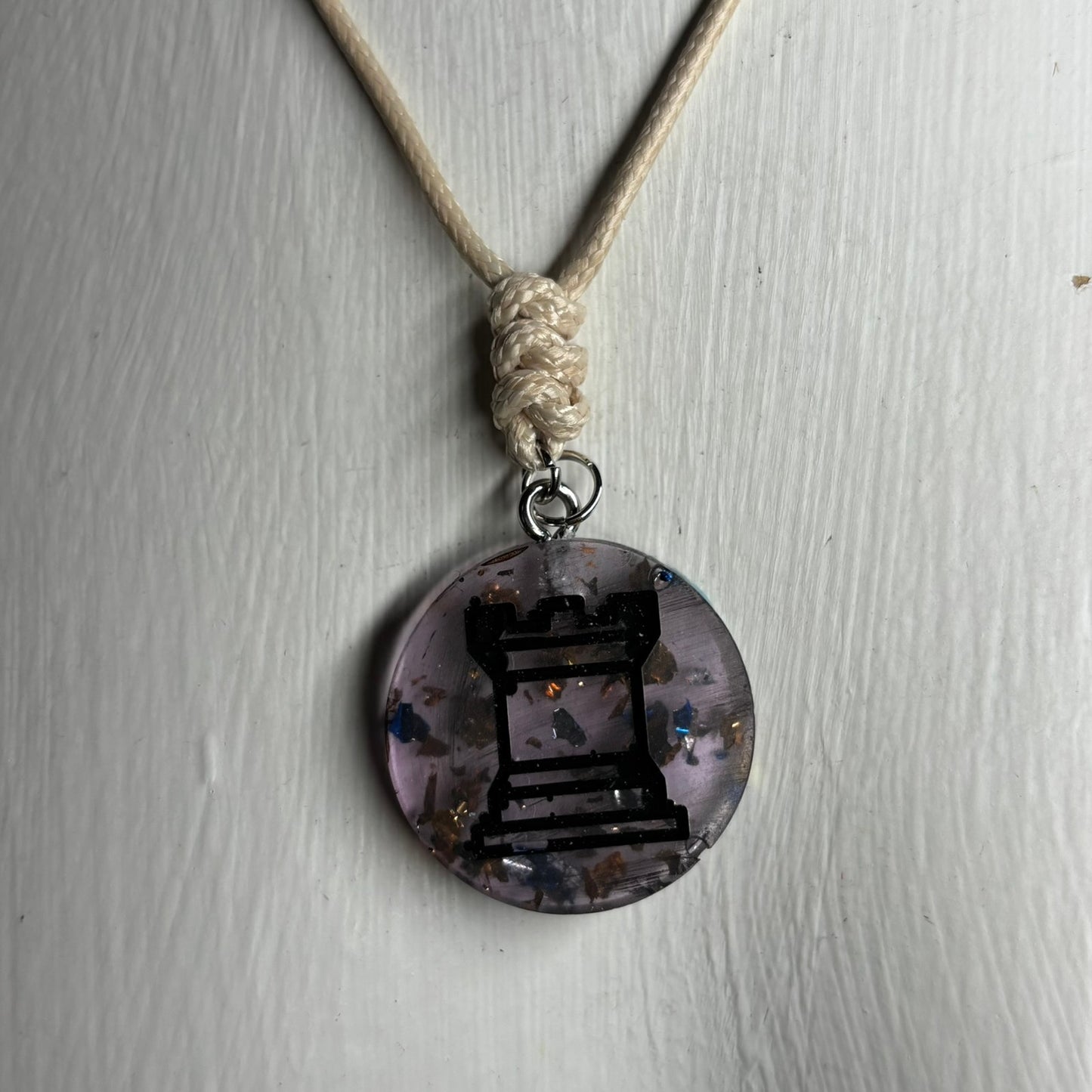 Cream Translucent Rook - Handmade Resin Chess Necklace