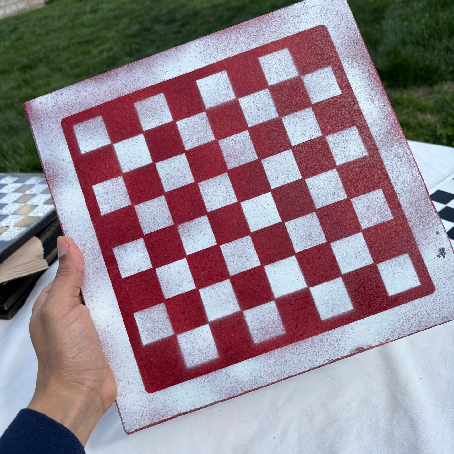 Red & White - Painted Chess Set