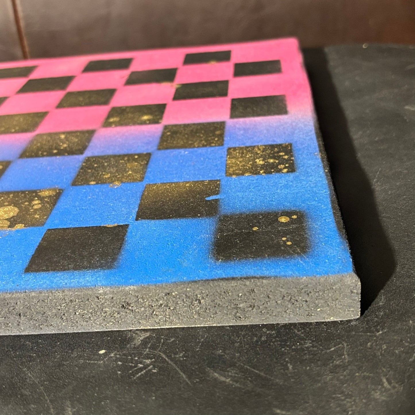 Splattered Golden Pink & Blue - Painted Chess Board