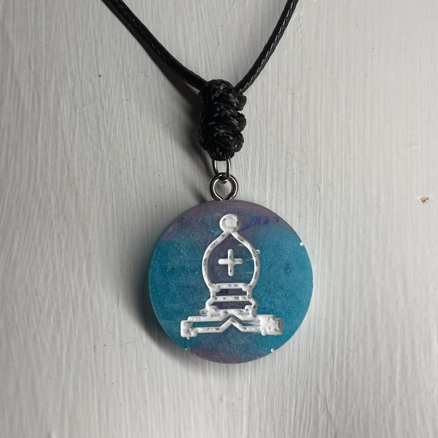 Beach Water Blue Bishop - Handmade Resin Chess Necklace