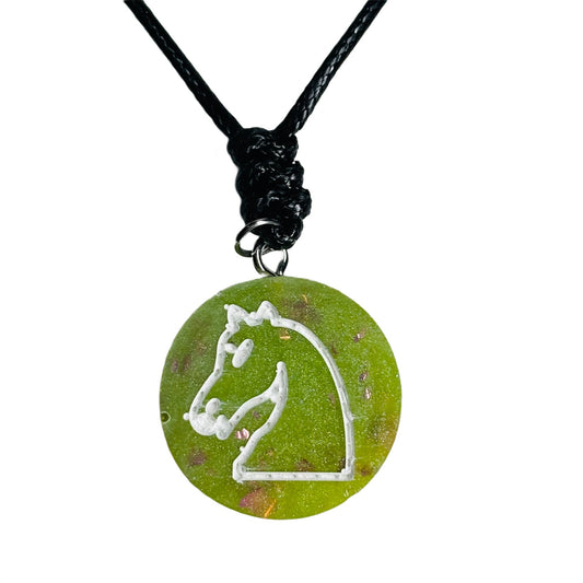 Neon Green Knight - Handmade Resin Chess Necklace
