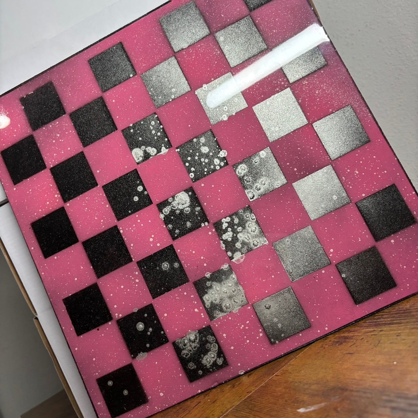 Pink Chrome Black - Resin Coated Chess Board