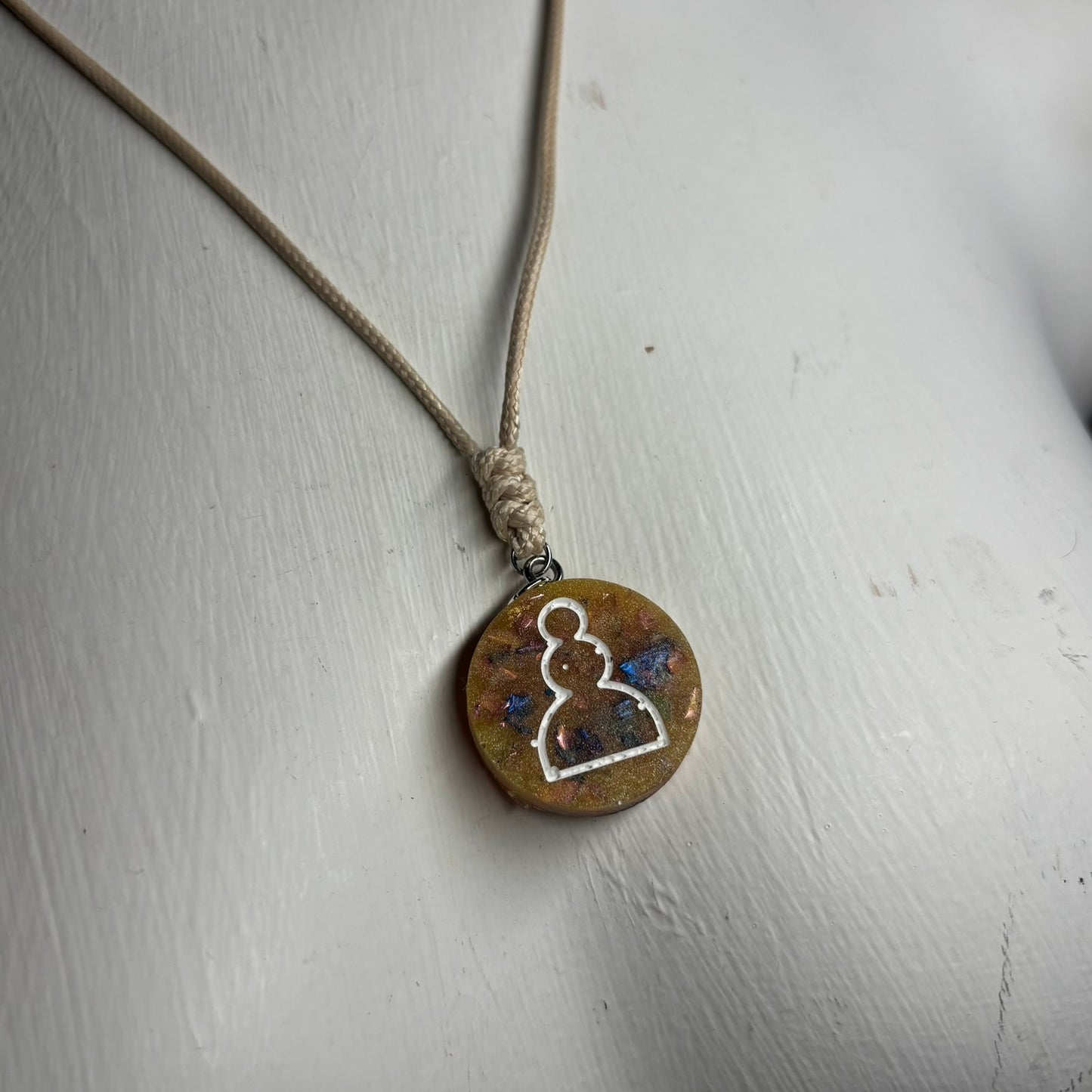 Cream Yellow Pawn - Handmade Resin Chess Necklace