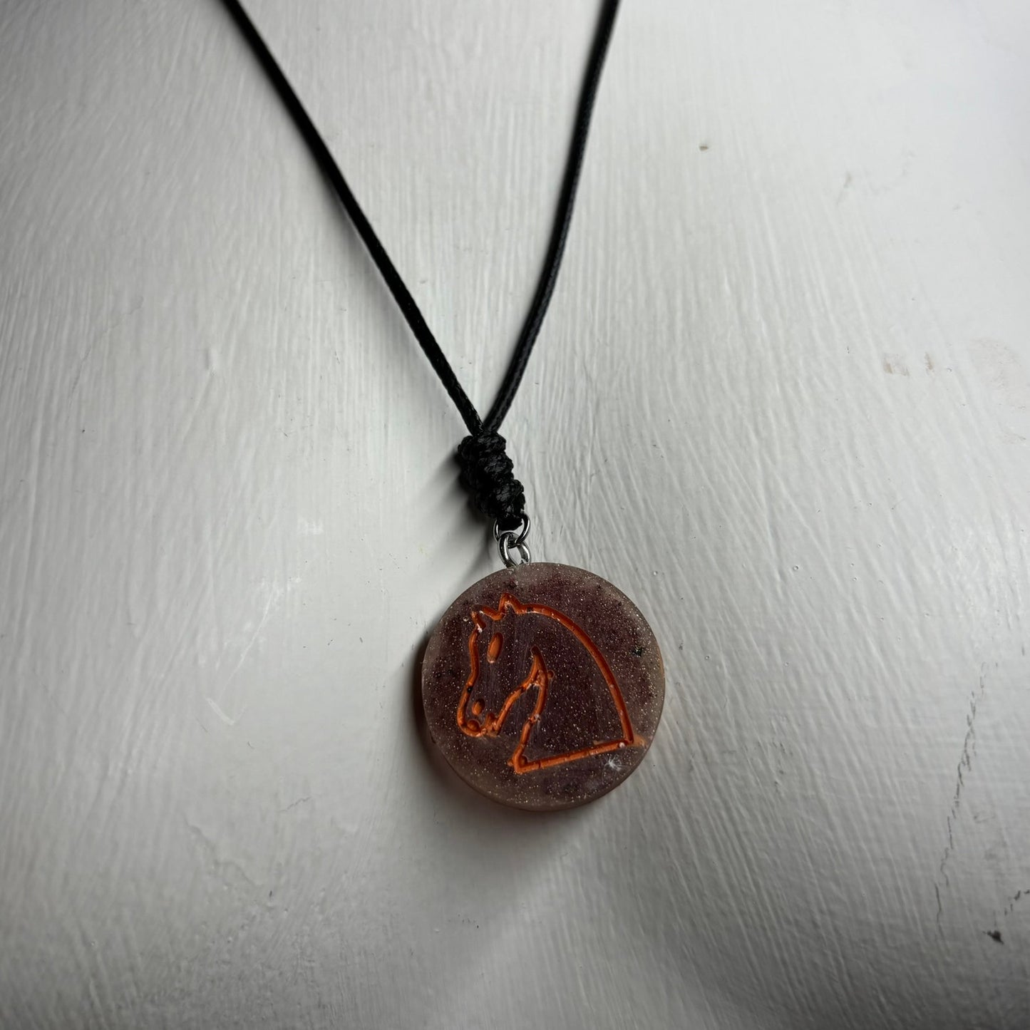Rustic Orange Knight - Handmade Resin Chess Necklace