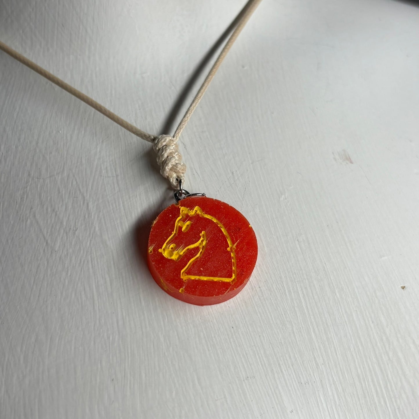 Cherry Red Knight - Handmade Resin Chess Necklace