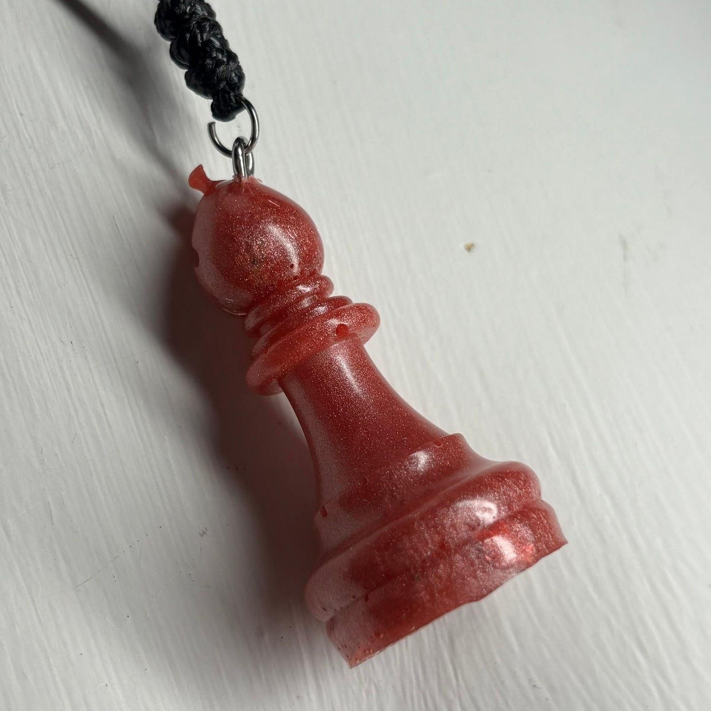 Peach Pink Bishop - Handmade Resin Chess Necklace