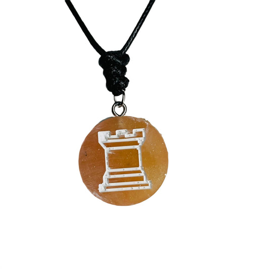Peach Rook - Handmade Resin Chess Necklace - Flat Edition