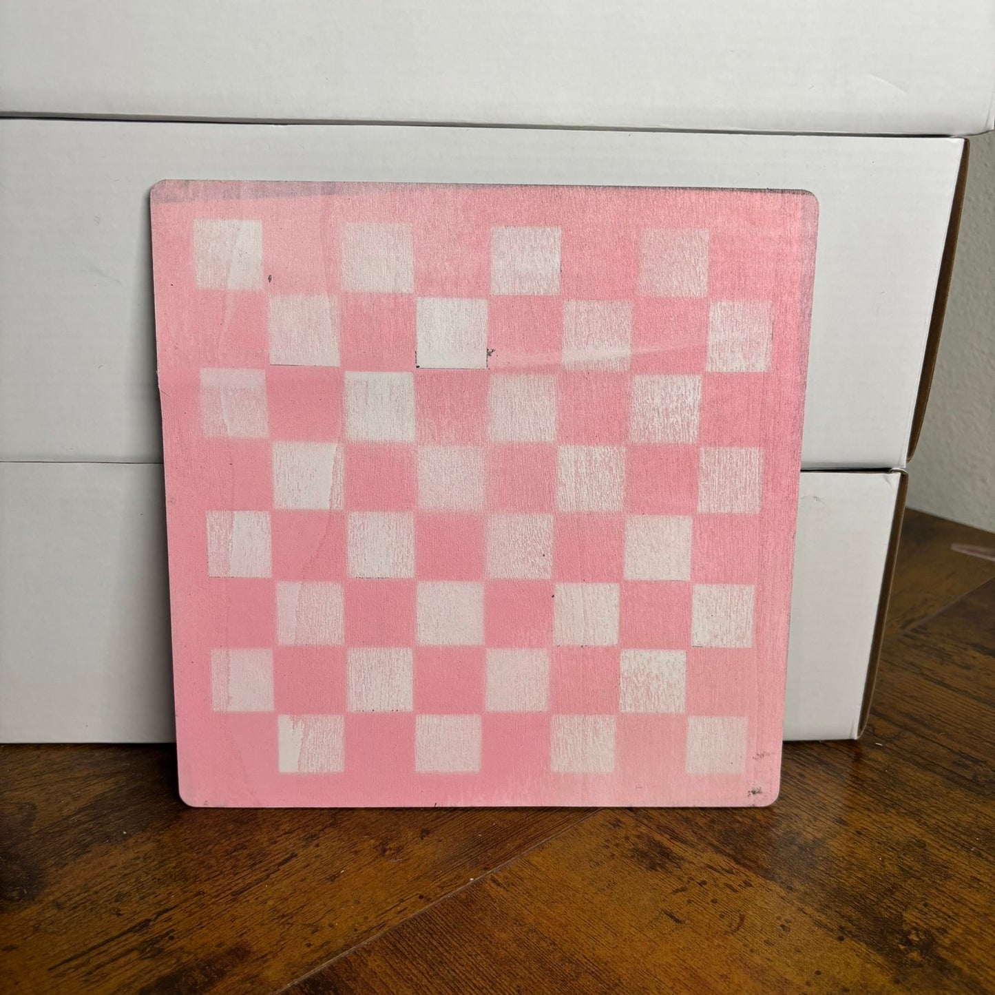 Light Pink & White - Painted Thin Wooden Chess Board