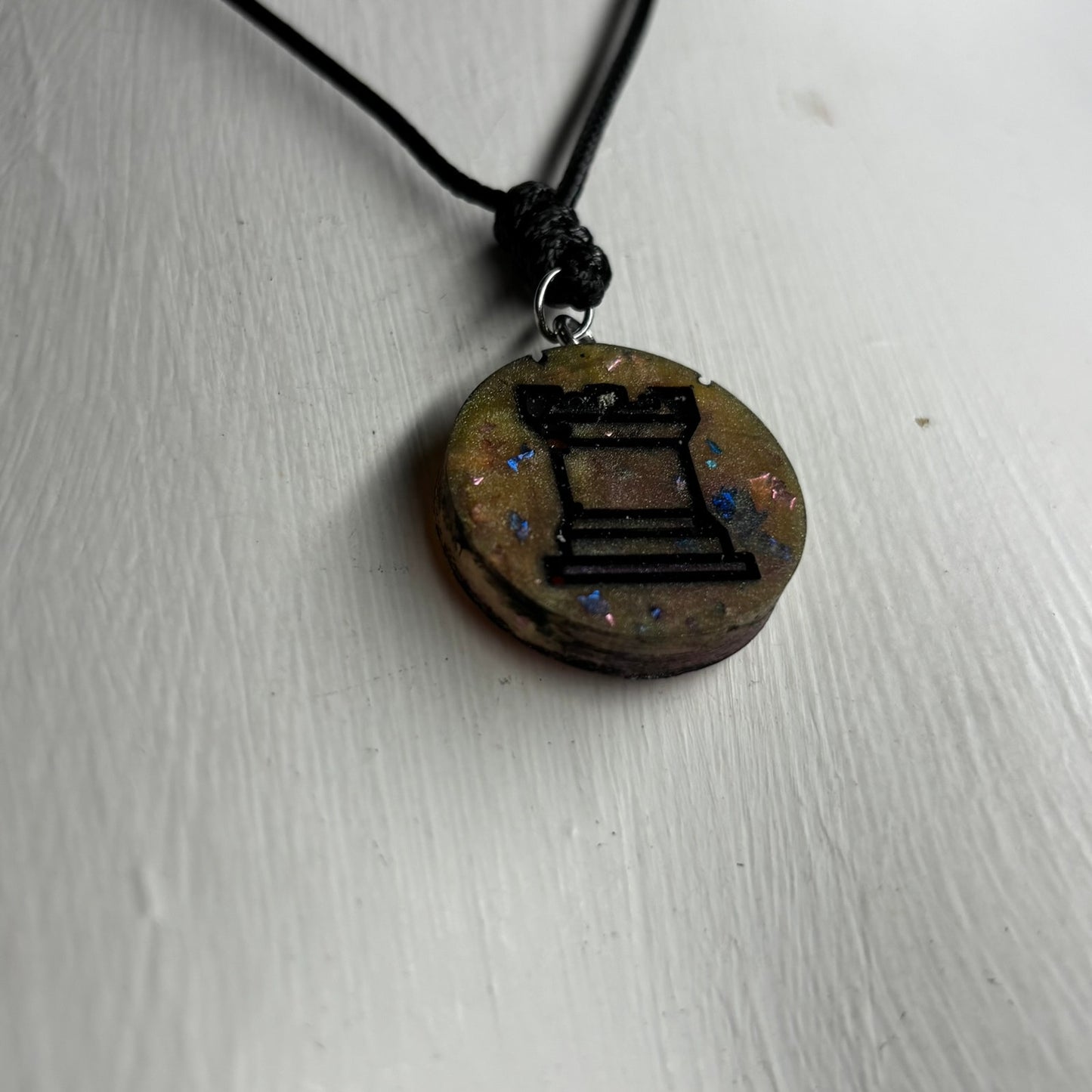 Dark Crystal Yellow Rook - Handmade Resin Chess Necklace