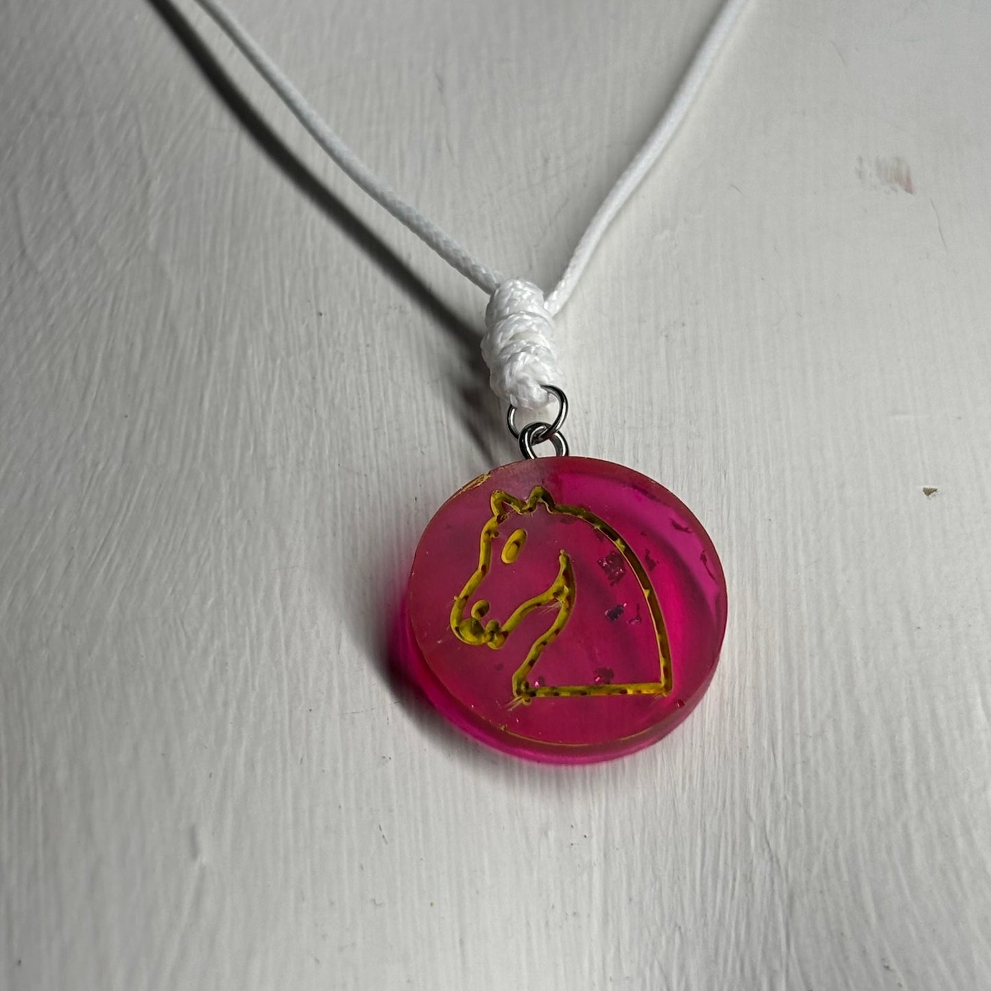 Cherry Red Knight - Handmade Resin Chess Necklace