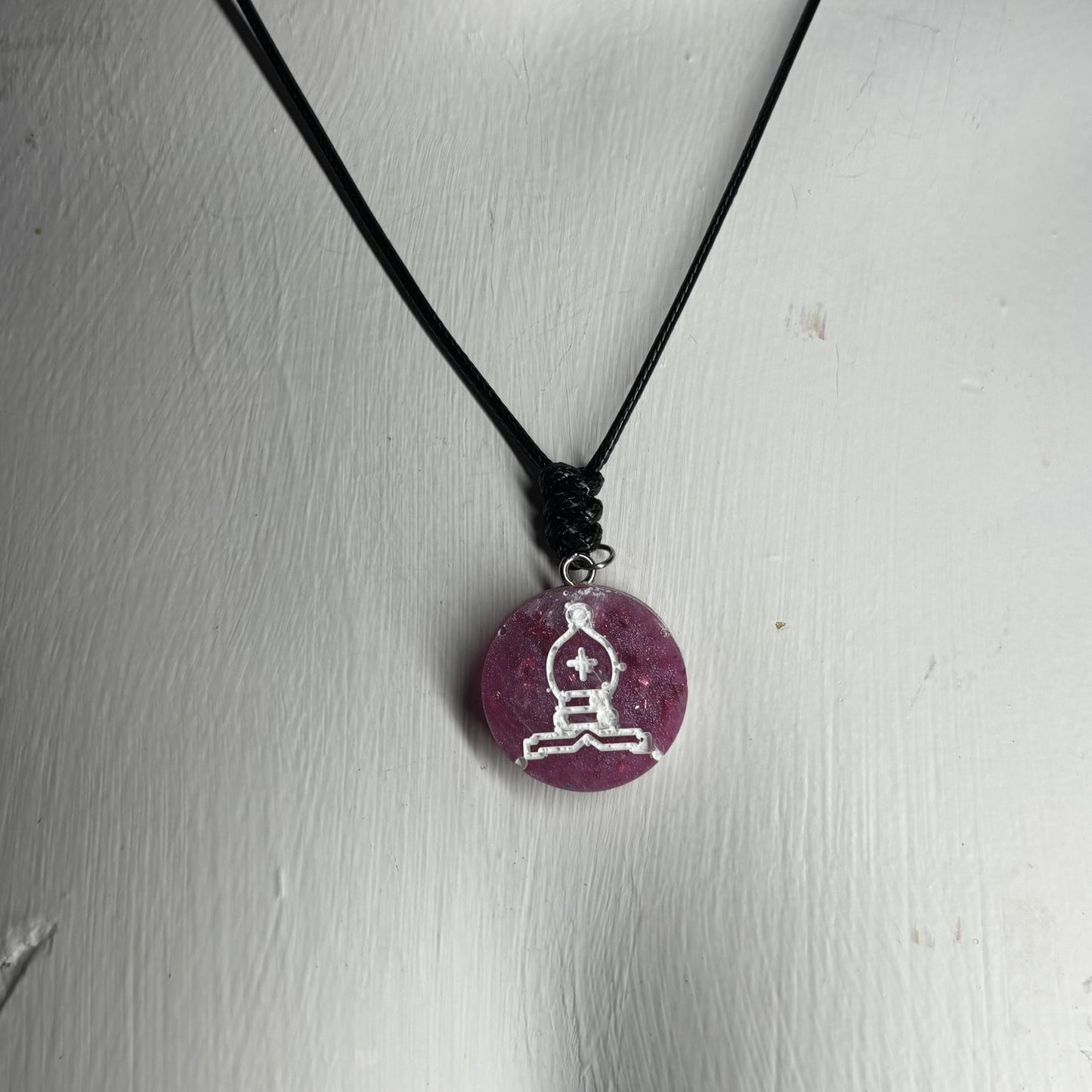 Purple Glitter Bishop - Handmade Resin Chess Necklace