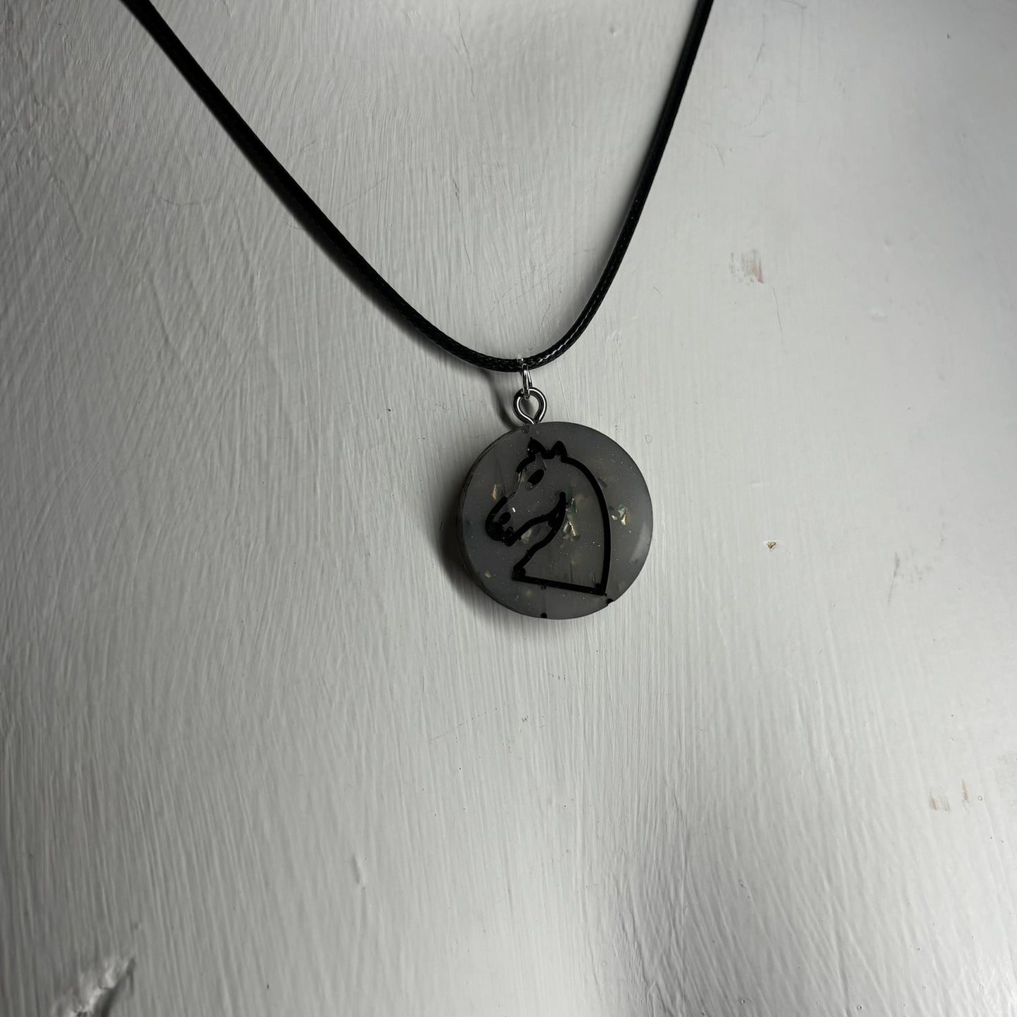 Vintage Silver Knight - Handmade Resin Chess Necklace