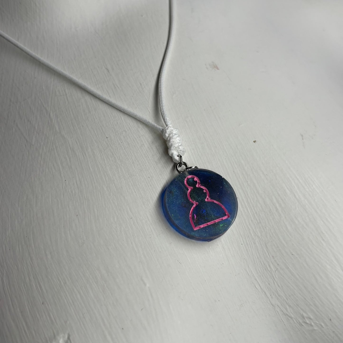 Sea Blue Pink Pawn - Handmade Resin Chess Necklace