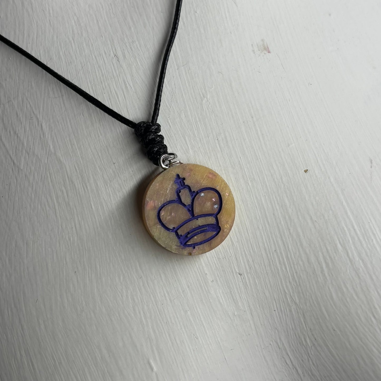Yellow & Purple King - Handmade Resin Chess Necklace