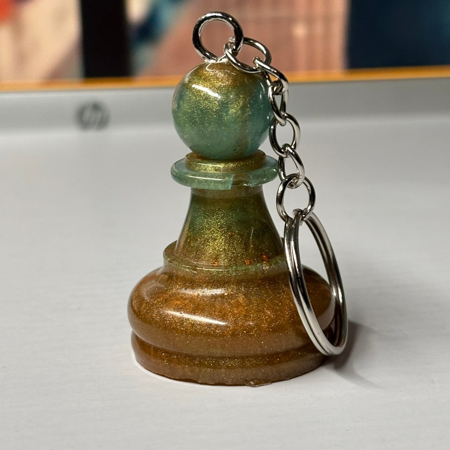 Luxury Green Pawn - Handmade Resin Keychain - Large Edition